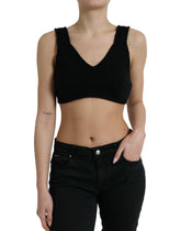 Dolce & Gabbana Black Cropped Cashmere V-neck Bustier Top -   -  Dolce & Gabbana.